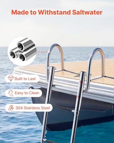VEVOR 4 Steps Stainless Steel Boat Ladder - Telescoping Folding Swim Deck Ladder for Marine & Yacht