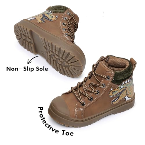 Toddler Boys Dinosaur Winter Side Zip Work Boots - Size 10, Brown