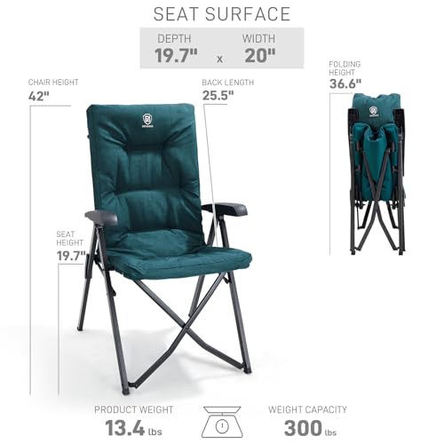 Ever Advanced Green Folding Camping Recliner Chair Fully Padded with Adjustable High Back Support for Adults