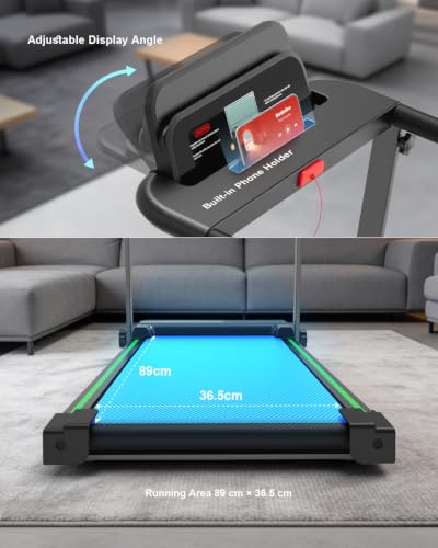 Vyrqenoxi Black Foldable Under-Desk Treadmill with Incline and LCD Display