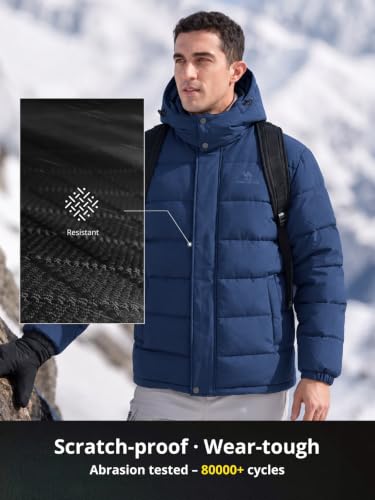 Men's Winter Coat with Detachable Hood - Water-Resistant & Windproof, Blue, Large