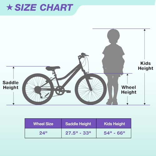 WEIZE 24 Inch Purple Girls Mountain Bike for Kids 8-14 Years