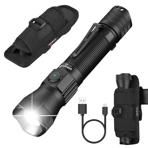 High Lumens Tactical Flashlight with Holster - Rechargeable, Waterproof, Focus Adjustable