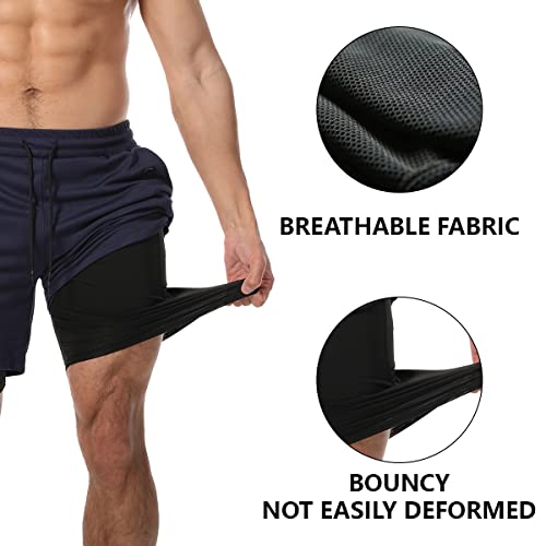 Men's 2-in-1 Workout Running Shorts with Compression Liner - Large, 5 Pack Black