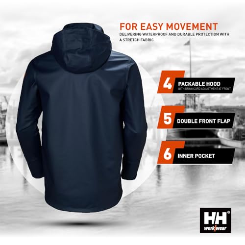 Men's Waterproof Rain Jacket - Large Navy, Stretch Fit, Hiking Coat