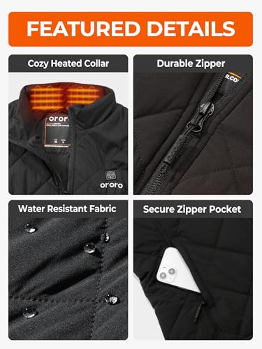 ORORO Women's Quilted Lightweight Heated Vest with Battery - Medium Black