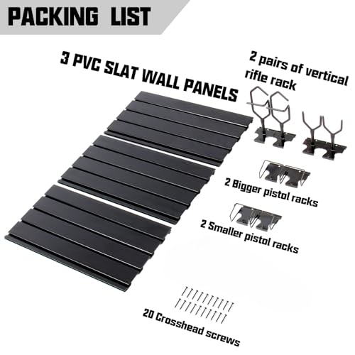Wall-Mounted Gun Rack Black Set - Securely Holds 2 Rifles & 4 Pistols