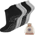 Toes Home Pilates Socks for Women - Cushioned Grip Yoga & Barre Socks 9-11, Black & Grey - 4 Pairs