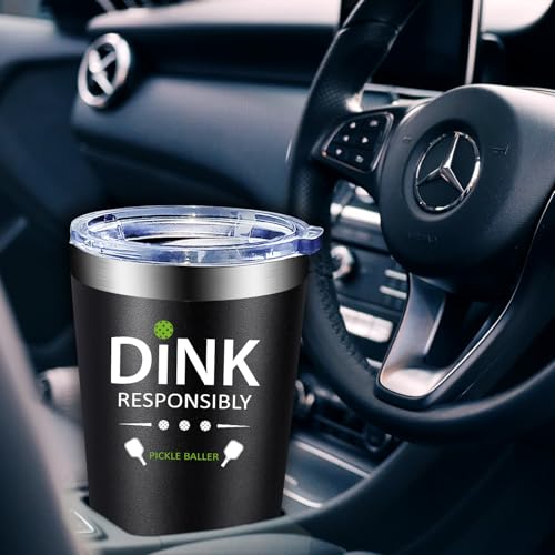Pickleball Gift Mug - Dink Responsibly Insulated Stainless Steel Tumbler - Black Variation