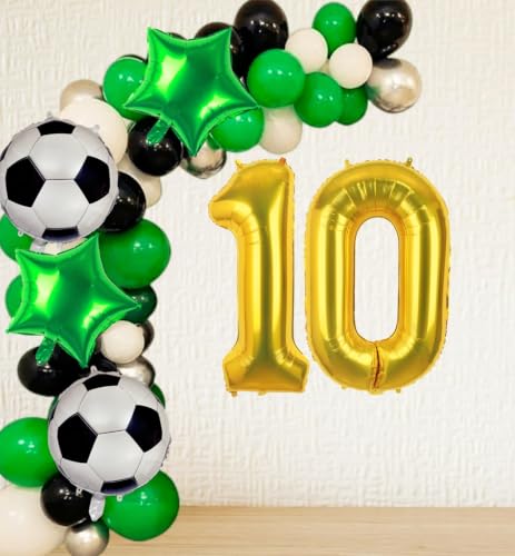 Gold 10 Soccer Balloon Set for 10th Birthday Party Boy Decorations