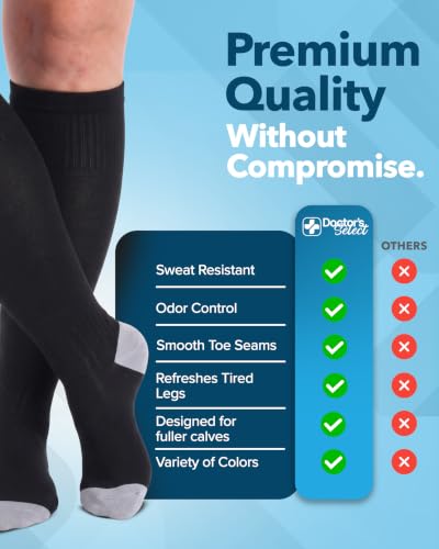 3 Pairs Plus Size Compression Socks Wide Calf Knee High Bamboo Viscose Circulation Support 3X-Large Black