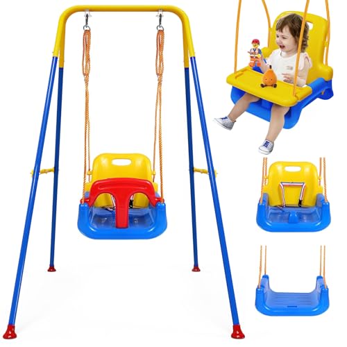 Yellow Toddler Swing with Tray - 4-in-1 Outdoor Indoor Baby Swing