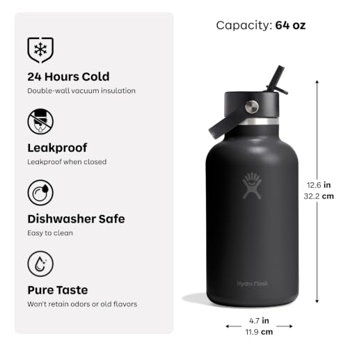 Hydro Flask 64 Oz Burgundy Water Bottle - Insulated Stainless Steel, Wide Mouth, Leakproof Straw Lid