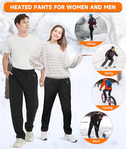 FERNIDA Heated Fleece Pants for Men Women with Battery Pack - Medium Black