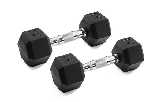 GYMENIST Single Hex Rubber Dumbbell with Metal Handles Exercise Heavy Workout Dumbbells Workout Weights Sold As Singles or Set of 2 (8-Lb Pair)
