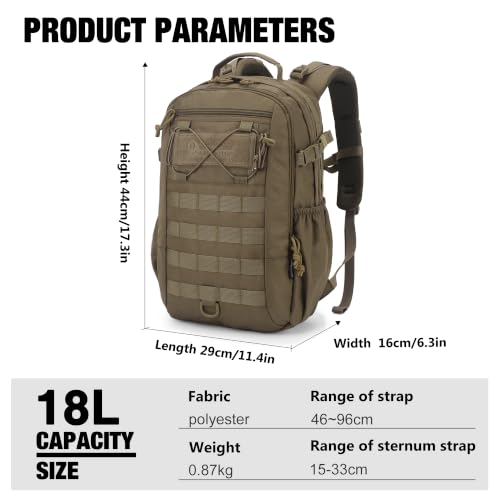 Small Military Tactical Backpack 18L with Molle for Hiking Travel Camping - Khaki