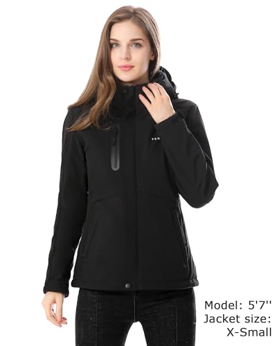 Venustas Women's Waterproof Heated Jacket with Battery & Detachable Hood - Medium Black