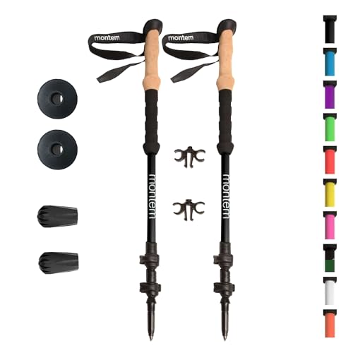 Montem Ultra Strong Black Trekking Poles 2-Pack with EVA Foam Grips, Adjustable & Lightweight
