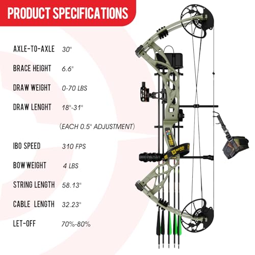 Sanlida Dragon X9 Compound Bow Kit - Wilderness Edition with 12 Arrows, Adjustable Up to 70 lbs