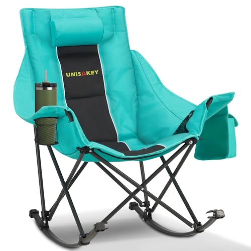 Unisakey Oversized Green Foldable Rocking Camping Chair 300lbs Capacity