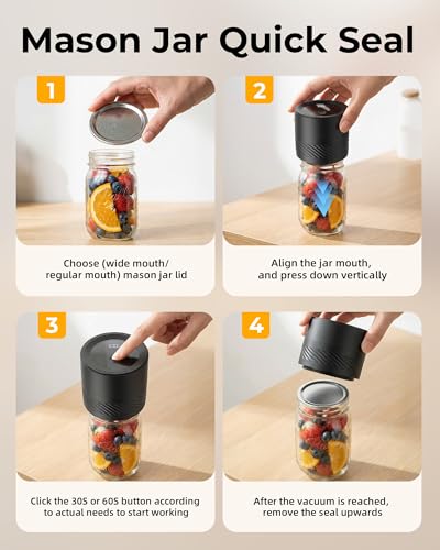 Cordless Electric Mason Jar Vacuum Sealer Kit with Auto-Stop - Portable Food Storage