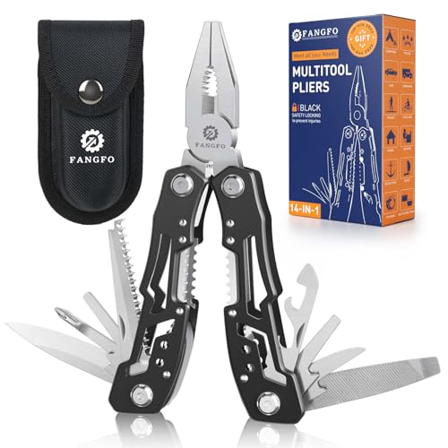 Fangfo 14-in-1 Multitool with Safety Locking – Professional Stainless Steel Pliers, Knife, Bottle Opener, Screwdriver, 10 Pack