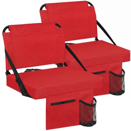 Besunbar Red Stadium Bleacher Seats 2 Pack with Back Support & Cup Holder
