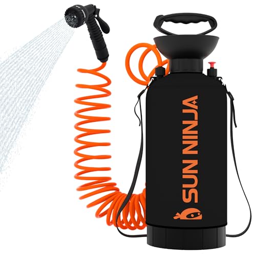SUN NINJA Portable Camping Shower with 7-Mode Shower Head, 2.1 Gallon Black