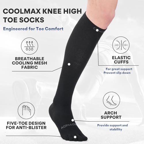 Knee High Compression Toe Socks Black 3-Pack Support Hiking Running Travel
