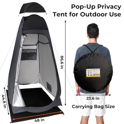 Portable Camping Shower Kit with Pop-Up Privacy Tent & 1500W Heater – Black