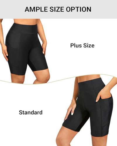Women High Waisted Swim Shorts X-Large Black Tummy Control Bathing Suit with Pockets
