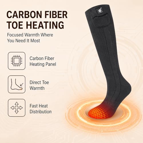 Savior Heat Rechargeable Heated Socks for Men Women - Black Large