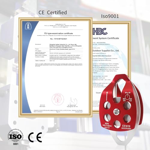 Rescue Pulley System - Large 30KN Double Pulley with Swing Plate - Red Double
