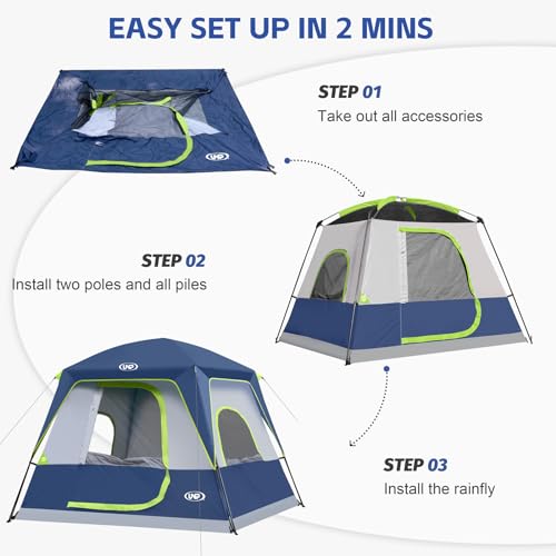UNP Dark Blue 4-Person Camping Tent - Portable Waterproof Cabin with Easy Setup