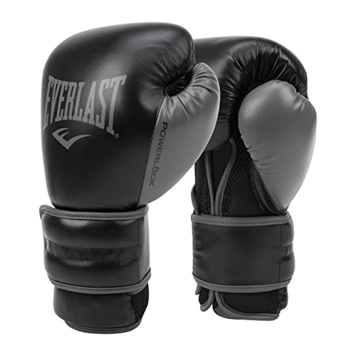 Everlast Powerlock 2 Boxing Gloves 16 oz Black/Gray - Heavy Bag & Training