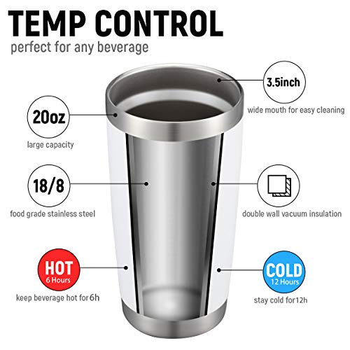 White 20oz Double Wall Vacuum Insulated Travel Mug Set with Lids & Straws - 12 Pack