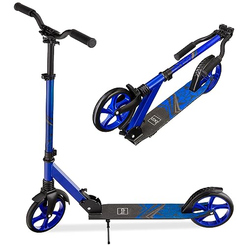 Kids & Teen Foldable Kick Scooter with Large Wheels & Suspension - Blue
