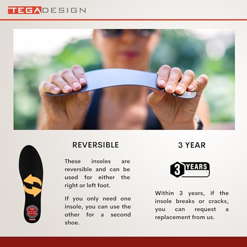 TEGA Carbon Fiber Insole for Sports & Hiking - Women's 10.5 / Men's 9.5, Foot Fractures & Toe Conditions