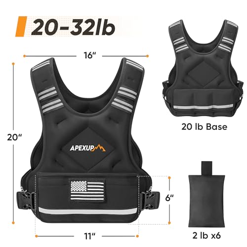 Black 20-32lb Adjustable Weighted Vest for Men Women Fitness & Running