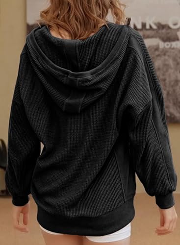 Eytino Plus Size Black Zip Up Hoodies for Women Oversized Waffle Knit Sweatshirt 3X