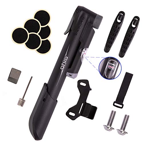 Portable Bike Pump with Pressure Gauge - Compatible with Presta & Schrader Valves, Frame Mount, Tire Repair Kit, 120 PSI