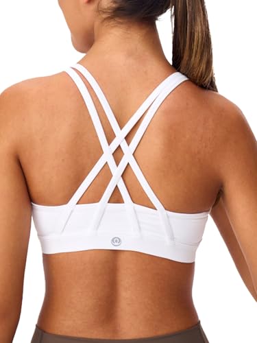 X-Small White Strappy Sports Bra with Criss Cross Back & Padding - Omwilddo
