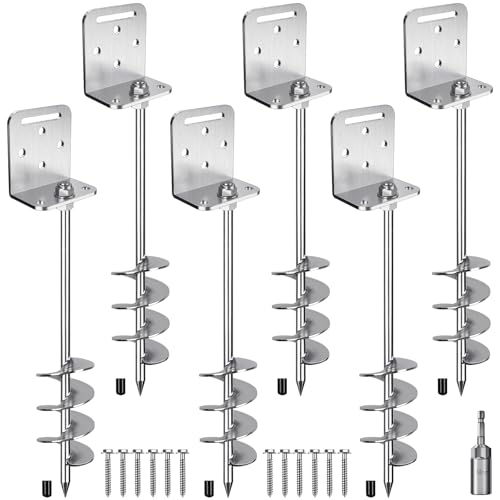 BeneLabel 6 Pack 24-Inch Ground Anchors with Spiral Blades & L-Brackets for Shed, Tent, Swing Set, Fence, Carport