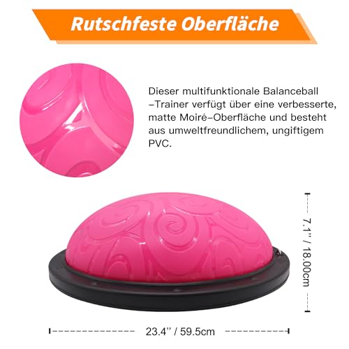 Pink Balance Ball Trainer with Resistance Bands & Pump - Anti-Burst PVC Stability Exercise for Home Gym
