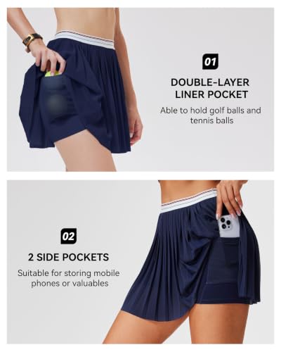 Mudere 2-Piece Women’s Golf Outfit Set Tennis Skirt with Built-in Shorts - Small/Navy Blue