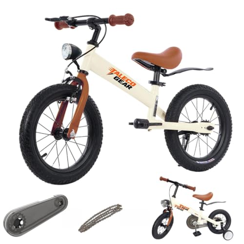 14-Inch 2-in-1 Kids Balance Bike with Training Wheels, Adjustable, Safety Light