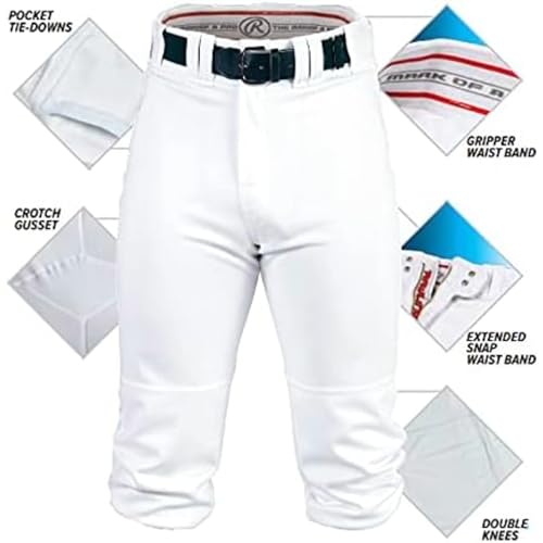Youth Baseball Pants - PRO 150 Series Knicker Fit with 2-Way Stretch - White Large