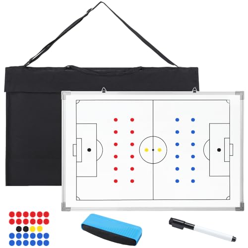 Lincia Magnetic Soccer Coaching Whiteboard - Double Sided, 35x24 Inches, Includes Magnets & Accessories