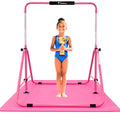 MARFULA Foldable Kids Gymnastics Bar - Adjustable Kip Bar with Mat, Pink for Ages 3-12