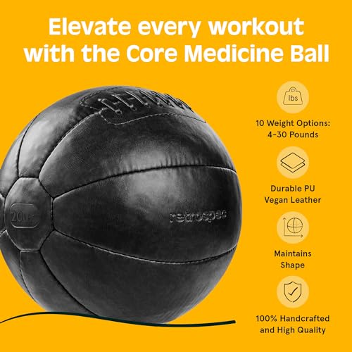 Retrospec Black 20 lbs Core Weighted Medicine Ball - Soft Touch Vegan Leather